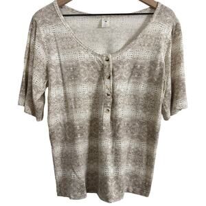 Kate Quinn Women’s Relaxed Lounge Henley Tee Neutral Croc Bamboo Size XS